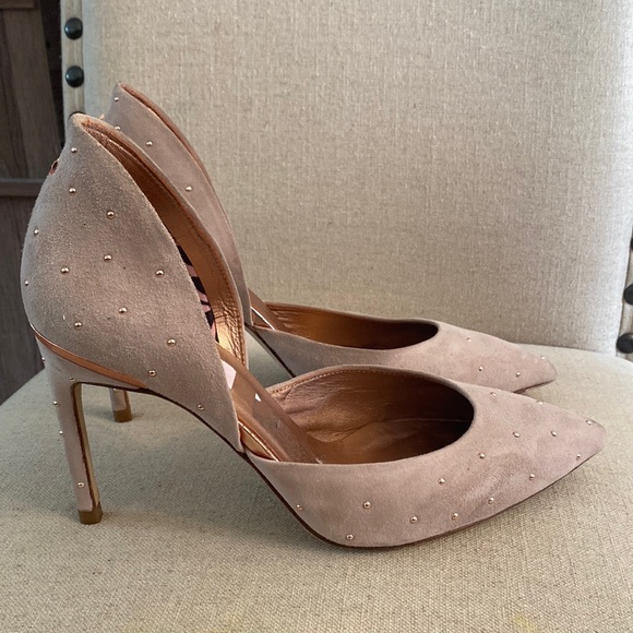 Ted Baker London Shoes | Ted Baker Cinderella Suede Studded High Heels Pumps Pink Gold Size 10 (40.5) | Color: Gold/Pink | Size: 10 | Kongxo1's Closet